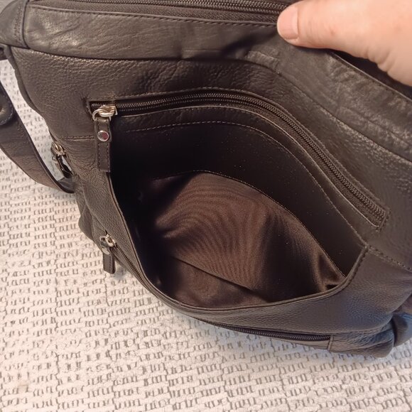 GAL vintage black leather multi pocket single strap shoulder bag purse - Picture 9 of 15